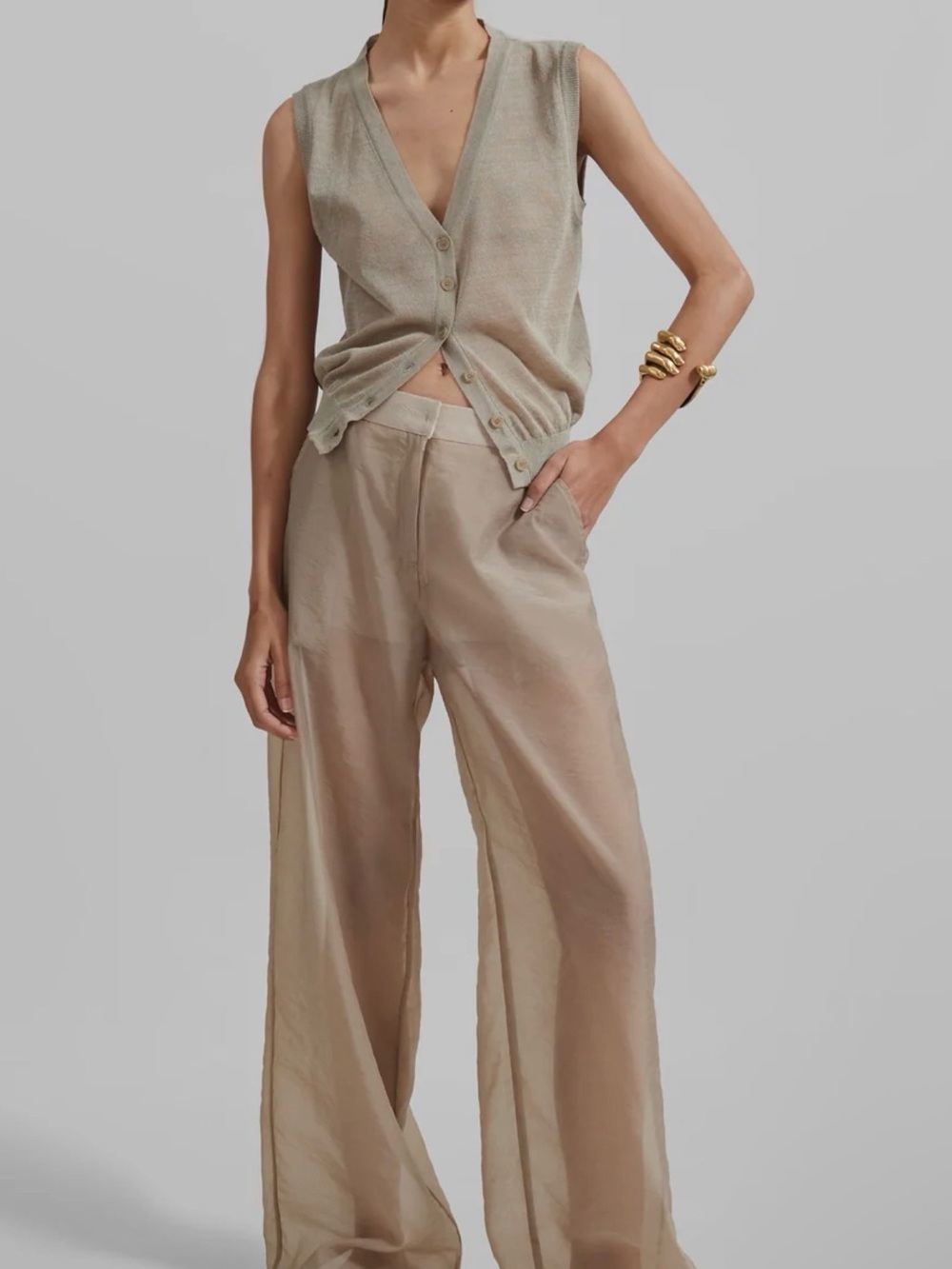 The Frankie Shop Wide-Leg Linen-Blend Pants — Taupe
